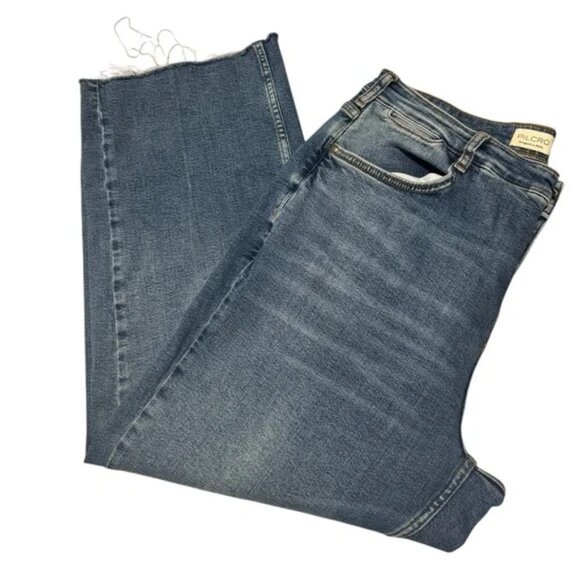 Anthropologie - Pilcro Medium Wash Button Straight Wide Leg - Raw Hem 18 W - Picture 2 of 6